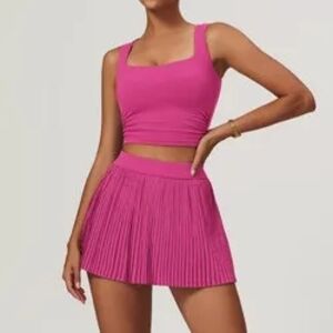 Pink Crop Top and Pleated Skirt Set
